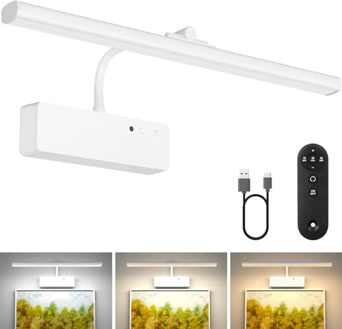 Lightbiz LED Bildbeleuchtung Kabellos, Akku Wandleuchte Innen mit Fernbedienung und Aufladbar, Dimmbare & 3 Farbtemperaturen, Beleuchtung für Spiegel Schreibtisch Malen Foto (Weiß)