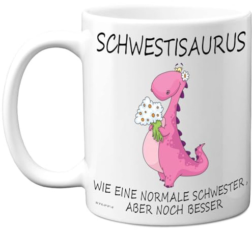 Schwestisaurus Tasse Schwester Geschenk, Geschenk von Bruder | Lustige Geschenke für Schwester zum Geburtstag oder Weihnachten, 11oz Kaffeetasse Keramik