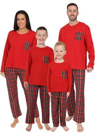 Pyjama de Noël long en coton avec motif tartan rouge