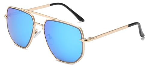 Long Keeper Retro Pilot Sonnenbrille Herren Herren Groß Metallrahmen Sonnenbrille Pilotenbrille Doppelsteg 70er Pilot Retro Brille Unisex, 60 MM
