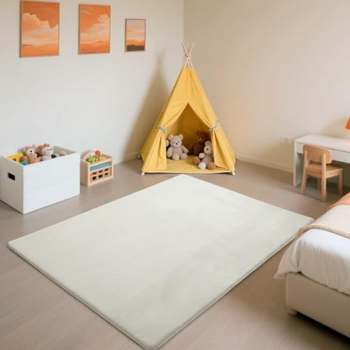 SETHEPACE Krabbelmatte Baby, 3CM Dicker Spielmatte (Cremegelb, 200x240CM) | Luxuriöser Komfort, Langlebigkeit, Haarabweisendes Enges Geflecht, Rutschfeste Unterseite, Weich Babyteppich für Schlafzimmer