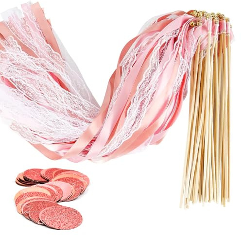 35 Stück Rosa Wedding Wands, Hochzeit Luftschlangen und 2 Meter Roségold-Scheiben-Dekoanhängerkette, Wiederverwendbar Glücksstab Kein Grat für Hochzeiten Geburtstage Partys Feiertagsfeiern Verwendet