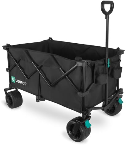 VONROC Chariot XL – Pliable – Capacité de Charge 80 kg – 200 L – Modèle Extra spacieux – Roues Solides et increvables – Cadre en Acier Robuste – Polyester 600D – Noir
