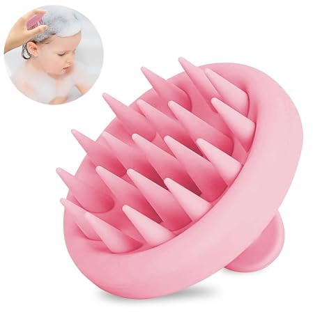 Kopfhaut Massagebürste, Hair Scalp Massager, Massagebürste Haare, Haar Massagebürste, Silikon Shampoo Haarbürste, für Nass & Trocken Haar(Kirschpulver)