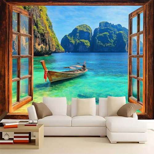 WHUOEUCO Carta Da Parati Fotomurali Vista Mare Sull'Isola 500x280 cm Murale Poster Non Tessuto 3D per Camera Da Letto Ristorante Soggiorno Parete di Sfondo TV Decorazione