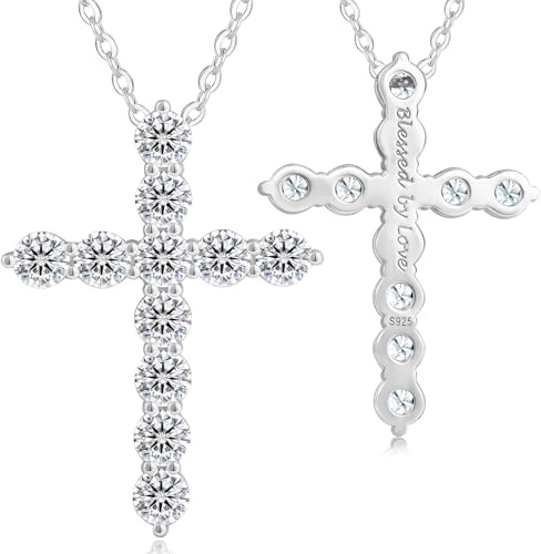 KRKC Moissanit Kreuz Kette für Damen, 925 Silber Kreuz Anhänger 3,3 Karat VVS1 D Farbe Weißgold vergoldet, bis zu 50,8cm Verstellbar Halskette, Nickelfrei Schmuck Geschenk für Frau Mutter