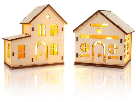 Aitsite LED Maisons De Village De Noël En Bois Lumineuses Decoration Noel, Maison Village De Noel Miniature Avec Des Lumières Décoration De Table De Vacances De Noël, Noël Pendentifs Arbre Décorations