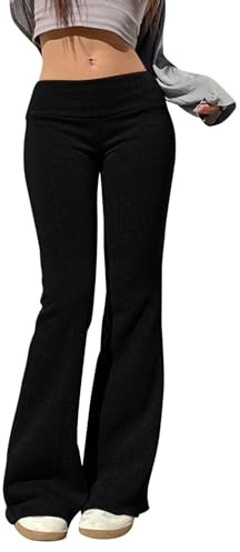 Women Fleece Lined Flared Pants Thermal Warm Flared Leggings Flare Trousers High Waisted Stretchy Dance Yoga Bell Bottoms Bootcut Tights Full Length Trousers Workout Going Out Pants Leggings (S)