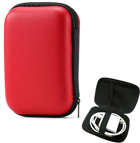 Funda rígida para Portable External SSD y Discos Duros de 2,5 - Estuche de Viaje con Bolsa de Almacenamiento - Forro Suave y Resistente - Rojo