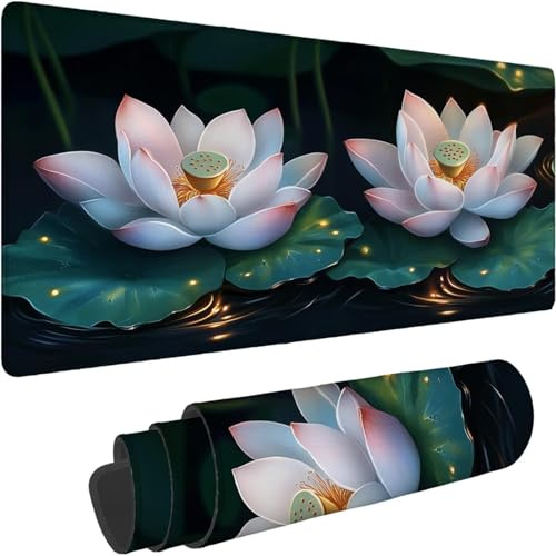 Tapis de Souris 1000 x 500 x 3mm, Grand sous Main Bureau Noir avec Base en Caoutchouc Antidérapant Surface Étanche Bords Cousus Tapis de Souris Gamer pour PC, Laser Optique Bureau Gamer Lotus xn-215