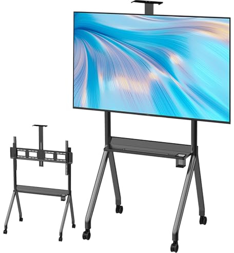 Mobile TV Stand with Wheels, Adjustable Height Shelf for Large LED LCD OLED TVs, Rolling Cart for Home Entertainment