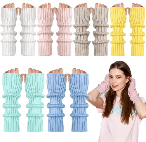 Berlune 6 Pairs Arm Warmers Kawaii Sleeves Cute Y2k Harajuku Japanese Style for Women Girls Lolita Costume School, 6 Colors(Macarons,Harajuku)