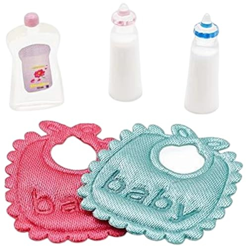 1 Set Mini Baby Doll Accessories, Baby Doll Bottles, Bibs, Mini Shampoo, 1:12 Scale Realistic Dollhouse Accessories for Dollhouse Nursery | Bibs