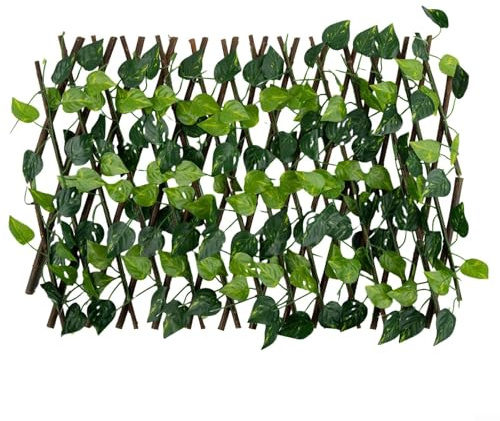 Linnkyfloa Clôture en treillis extensible avec feuilles de lierre artificielles, écran d'intimité pour décoration de maison, écran de plantes de bureau, panneau mural extensible vert