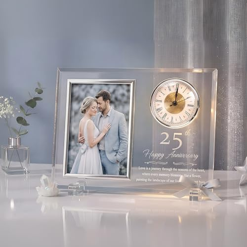 Dxaeuqr 25th Wedding Anniversary Quartz Clock Gifts for Couple,25th, 25th Wedding Anniversary Picture Frame Couple, Parents, Grandparents (Battery Not Included)