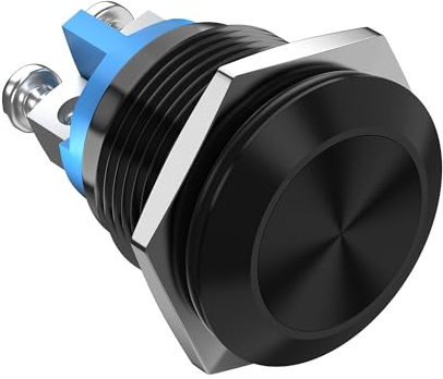 Joinfworld 16MM Interruttore a Pulsante Nero Momentaneo in Metallo con Terminali a Vite,Impermeabile,Testa Piatta,for Auto, Camper, Camion, Barca, Marina Switches