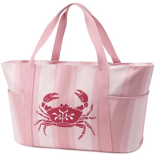 Suweir Strandtasche XXL mit Reißverschluss Canvas Badetasche Groß mit Nassfach Schwimmtasche Damen Beach Bag faltbare Shopper Familie Urlaub Reise 50L
