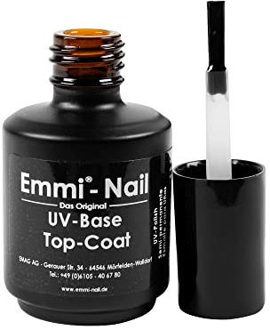 Emmi Nail Lack Base Coat UV Gel I LED UV Nagellack I 28 Tage Halt I Langer Glanz & hohe Deckkraft I Stoßfester Lack Nagellack I Kratzfest & vegan I 15ml - Base Top Coat (transparent)
