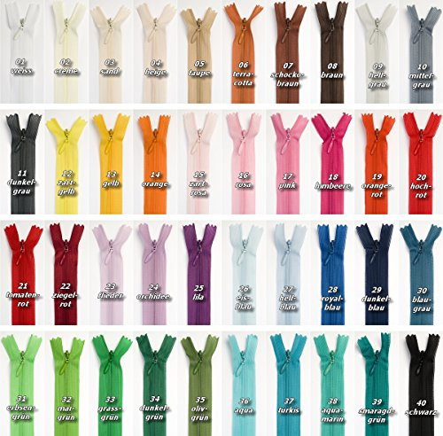 Jajasio 3 Reißverschlüsse nahtverdeckt, nicht teilbar, 30cm lang, Nahtverdeckter Reißverschluss in 40 Farben/Farbe: 3x30 - blaugrau