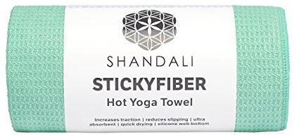 Shandali Stickyfiber Handtuch – Mikrofaser, Super Saugfähig, rutschsicher, Verletzungen kostenlos, 61 x 182,9 cm – Yoga-Towel mit Waffelweave und Silikon-Griff, Jadegrün