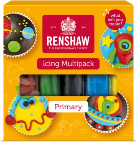 Renshaw Primary Colours Fondant Icing Multipack, 5 x 100 g (Pack of 1) | Vibrant Icing for Cakes, Vegetarian & Vegan Friendly, Versatile for Cakes, Available in 20+ Colours, Improved Vanilla Flavour