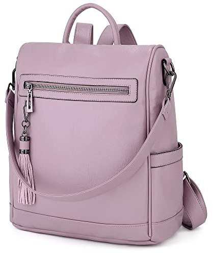 UTO Women Mochila PU Cuero Blando Damas Borlas Convertible Bandolera Bolsa de Hombro Rosa