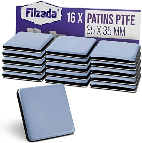 Filzada® 16x Teflongleiter Selbstklebend 35x35mm Eckig - Möbelgleiter PTFE | Teppichgleiter für Stuhl, Tisch, Möbelfüße - Bodenschutz raue Böden, Fliesen, Teppich - hohe Belastbarkeit - geräuscharm
