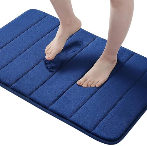 Homaxy Memory Foam Badezimmer Badteppich Saugfähige Rutschfester Badvorleger Waschbar Badematte - 51 x 76 cm, Marineblau