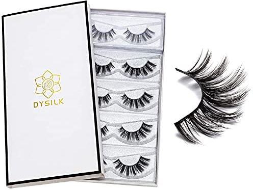 DYSILK Wimpern Cat Eye Lashes Natürlich - 5 Paar Wimpern Extensions, Ultradünnes Band, Leicht & Wiederverwendbar, Für Anfänger | 002-16mm