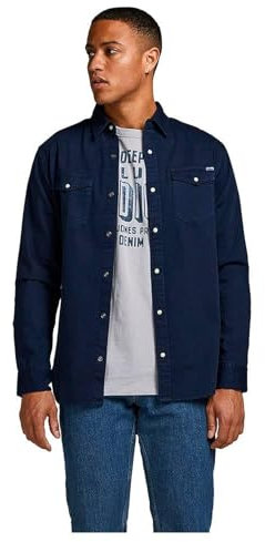 Jack & Jones Men's Jjesheridan L/S Noos Denim shirt, Blue (Dark Navy Fit: Slim), M UK