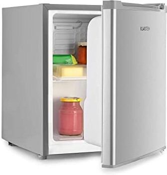 KLARSTEIN Scooby - Mini Frigorifero, Sistema EcoExcellence, Classe Energetica E, Volume 40 Litri, Regolatore di Temperatura, Ripiano Removibile, Vano Bottiglie fino a 2 Litri, 41 dB, Argento