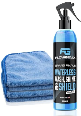 Flowgenix™ Waterless Car Wash Spray - Grand Finale - Motorcycle Cleaner & Car Wax Polish (8 oz) - Ceramic Coating - Incl. 2 Microfiber Towels - Quick Detailer Spray to Make Your Vehicle Shine