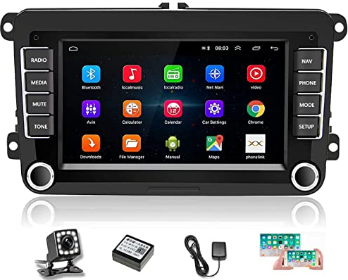 Podofo Android 13 Autoradio für VW Passat Golf Polo Seat Skoda Tiguan, 7 Touchscreen Bluetooth Radio mit EQ Mirror Link FM/RDS WiFi GPS Navi Sprachsteuerung Lenkradsteuerung