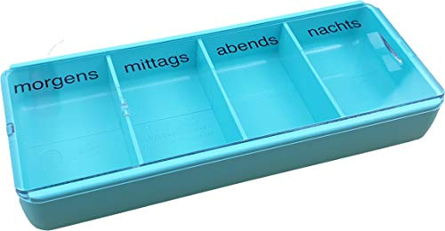 varivendo Tablettendose Türkis - Praktische Pillenbox mit 4 Fächern für Morgen, Mittag, Abend und Nacht - Idealer Tabletten Organizer für unterwegs
