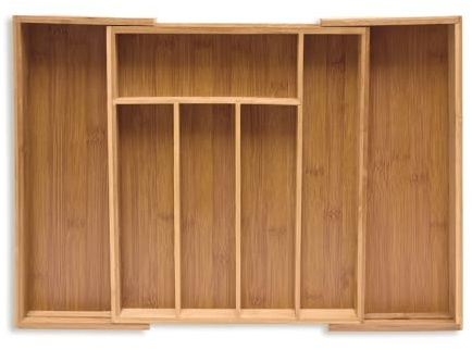 Relaxdays Besteckkasten, ausziehbar, Bambus Schubladeneinsatz, HBT 5,5x39x35,5 cm, Besteckeinsatz für Schubladen, Natur