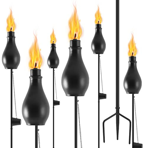 ZSPENG 6 Stück Metallfackeln für außen, verbesserte Metallfackeln mit 3 Zinken, geerdeten Pfahl, extra große Citronella-Fackeln für Party, Terrasse, Weg
