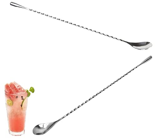 2 Stück Barlöffel Edelstahl Spiralmuster Cocktail-Rührlöffel Professioneller Langer Griff Cocktail-Rührer für Martinis, Kaffee, Bar