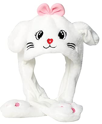 Lustige Tiermütze Plüsch Katze Mütze mit Beweglichen Ohren, Drücken der Tiermütze Machen die Ohren Bewegen Spielzeug Geburtstags Weihnachts Geschenk Cosplay Wintermütze Hut für Erwachsene Kinder