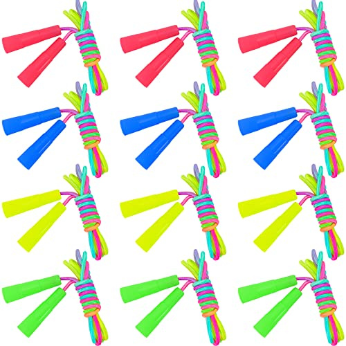 Kids Jump Rope,12 Pack Rainbow Jump Rope Set,7.2 Ft Adjustable Skipping Rope,Durable Jump Ropes with Plastic Handles,Vibrant Jumping Ropes for Outdoor Fun Exercise Fitness Activity Party Favors(12)