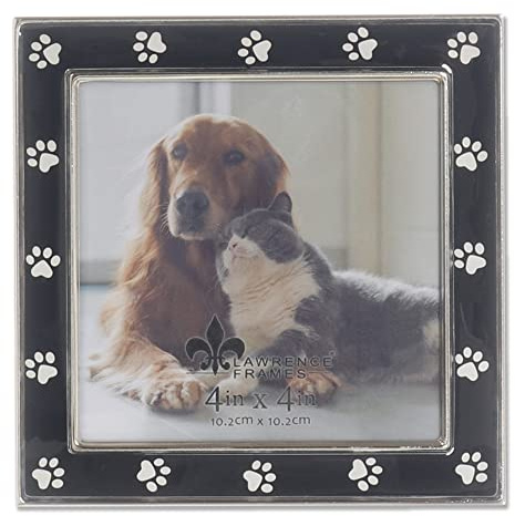 Lawrence Bilderrahmen aus silberfarbenem Metall und schwarzer Emaille, Pfotenabdruck-Design, 10 x 10 cm