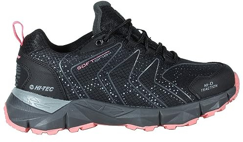 HI-TEC - Zapatillas Trekking Mujer Kinyeti WP | Zapatillas Montaña Mujer, Senderismo | Pies Secos con Membrana Impermeable, Tracción Óptima, Cómodas | Black/Georgia Peach, 42