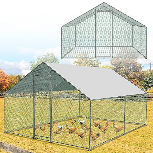 Herrselsam Hönshus för utomhusbruk, 3 x 3 x 2 m, hönshus för utomhusbruk, med galvaniserad ram, staket med vattentätt tygskydd, lås för kycklingar, ankor och kaniner