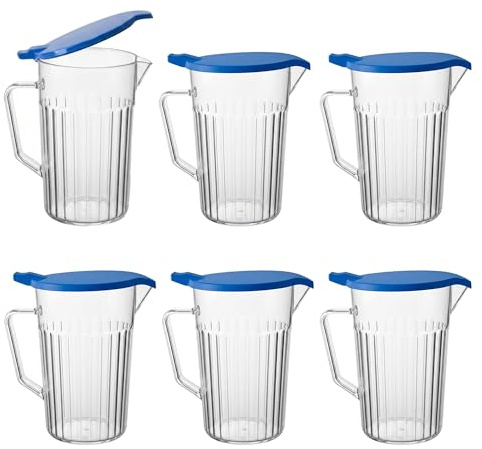 Chabrias Ltd 6 Pack 900ml Anti-Bacterial Polycarbonate Plastic Jugs & Lid - Virtually Unbreakable - BPA-Free Water Jugs for Care Homes, Hospitals & Catering, Warm & Cold Safe, UK Made – 6 X 900ml Blue