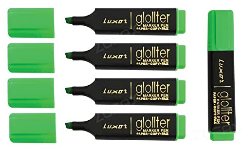 Gloliter Highlighter Pens, GREEN, Pack of 5, Chisel Tip (5.0mm), Multipack, Fluorescent Colour, Perfect for School Office Home Use, iZOFAX Black Ball Pen