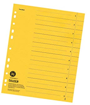Original Falken 500er Pack Trennblätter. Made in Germany. Aus Recycling-Karton für DIN A4 gelb Trennlaschen Trennblätter Ordner Register Kalender Blauer Engel