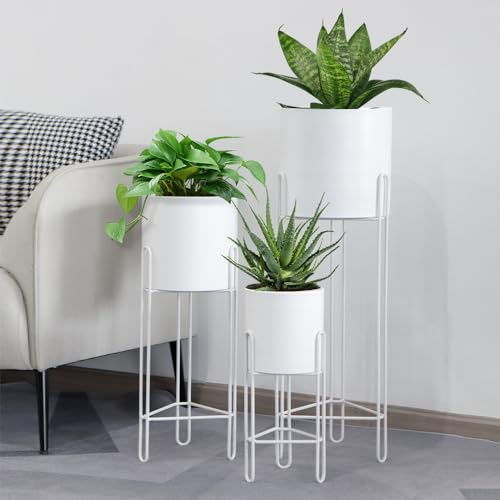 TRIROCKS 3er-Set Pflanzgefäße mit Ständer Moderne Blumentöpfe für Zimmerpflanzen 73 & 55 & 30 cm Hoch Outdoor für Wohnzimmer Küche Büro Garten Balkon Terrasse Dekoration (Weiß)
