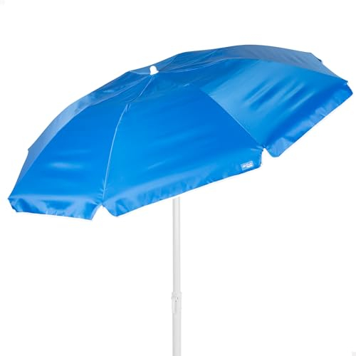 AKTIVE 62323 Ombrellone da spiaggia, protezione UV50, inclinabile e regolabile in altezza, manico in acciaio, tessuto poliestere, con rivestimento argento, 8 aste, custodia per il trasporto con