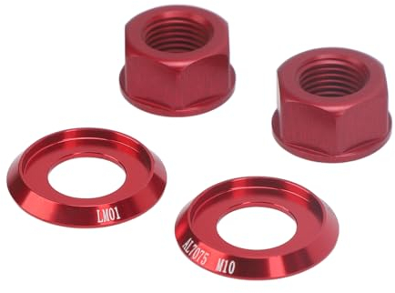 Alomejor 2PCS Fahrrad Nabenmutter M10xP1.0 Aluminiumlegierung Ersatz Radnabenmutter Schraube für Fixed Gear Fahrrad Mountainbike (Rot)