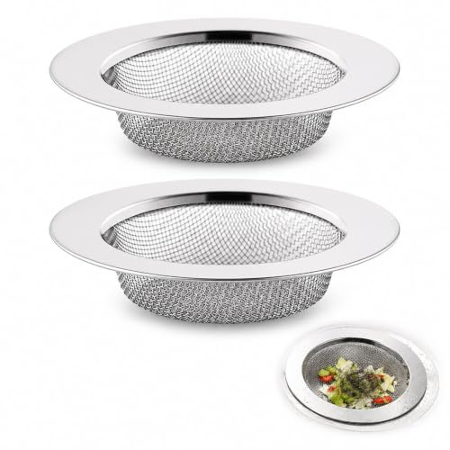 Hair Plug Catcher Shower, Sink Strainer Plug for Kitchen or Bathroom Plug Hole, 2 PCS Stainless Steel Mesh Hair Filter for Shower Drain 7.5 cm Outer Diameter kitchen sink strainer