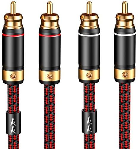 Primeda Audiophiles RCA/Phono Cable 2 RCA Male to 2 RCA Male HiFi System Interconnect Cable Braided for Home Cinema Subwoofer Amplifiers Blu-ray (Straight to Straight, 2.5ft/0.75m)